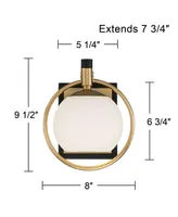 Carlyn Modern Art Deco Wall Light Sconce Warm Brass Black Hardwired 9 1/2" High Fixture Milky White Globe Glass Bedroom Bathroom Bedside Living Room H