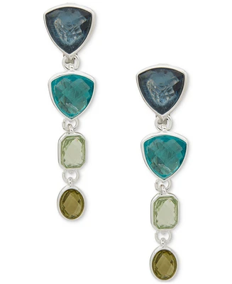 Anne Klein Silver-Tone Colored Stone Clip-On Linear Drop Earrings