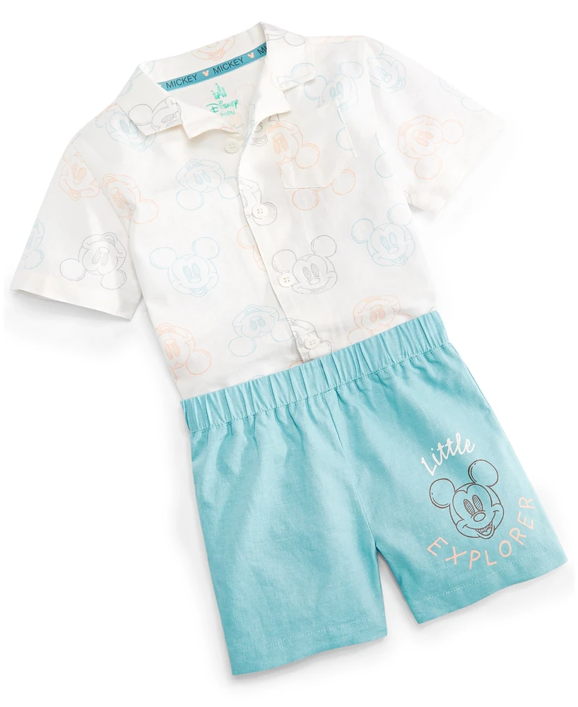 Disney Baby Mickey Mouse Shirt & Twill Shorts, 2 Piece Set