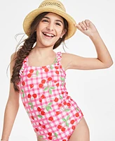 Breaking Waves Big Girls Cherry-Print Flutter-Strap One-Piece Swimsuit