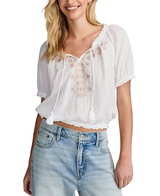 Lucky Brand Women's Embroidered Cotton Peasant Top