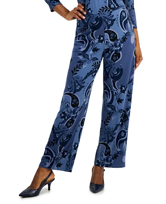 Jm Collection Petite Glamorous Garden Pull-On Wide-Leg Pants, Created for Macy's