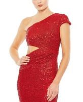 Women's Ieena Sequined One Shoulder Cap Sleeve Cut Out Gown