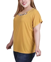 Ny Collection Plus Size Short Sleeve Top with Cutouts and Hardware