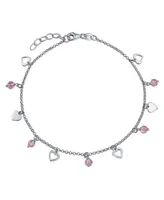 Bling Jewelry Multi Heart Crystal Pink Anklet Dangle Charms Anklet Ankle Bracelet For Women Sterling Silver Adjustable 9 To 10 Inch With Extender