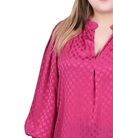 Ny Collection Plus Size Long Sleeve Smocked Cuff Blouse