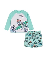 Infant Boys Dinosaur Graphic Raglan Rashguard and Boardshort