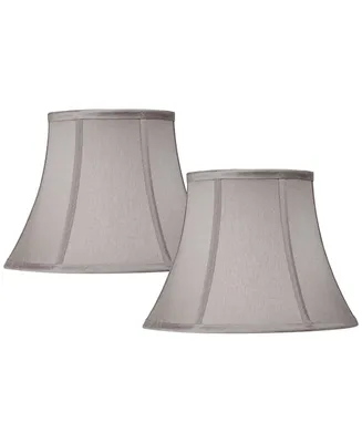 Set of 2 Pewter Gray Small Bell Lamp Shades 7" Top x 12" Bottom x 9" High (Spider) Replacement with Harp and Finial - Springcrest