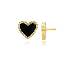 Medium Fluted Outline Stone Heart Studs Earrings