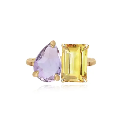 Alev Jewelry Aj by Alev Large Two-Gemstones Gold Ring