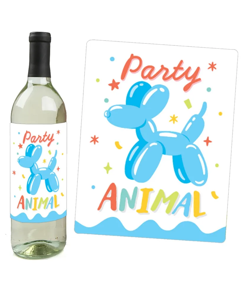 Balloon Animals - Happy Birthday Party - Wine Bottle Label Stickers - Set of 4 - Assorted Pre