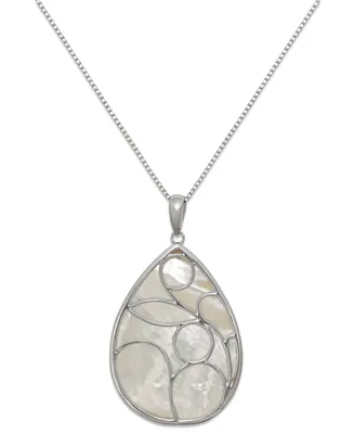 Caged Teardrop of Genuine White Mother of Pearl Pendant Set in Sterling Silver
