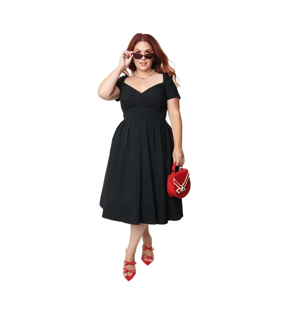 Unique Vintage Plus Short Sleeve Sweetheart Midge Swing Dress