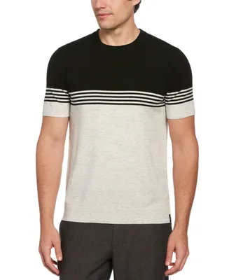 Perry Ellis Men's Tech Knit Short Sleeve Crewneck Colorblocked Striped T-Shirt