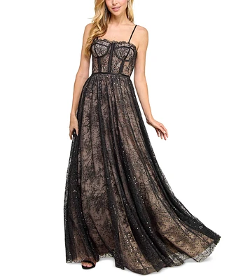 Say Yes Juniors' Sequin-Lace Bustier Sweetheart-Neck Gown, Created for Macy's