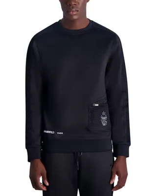 Karl Lagerfeld Paris Men's Slim Fit Long-Sleeve Heavyweight Fleece Mesh Trim Sweatshirt, Created for Macy's