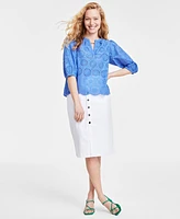 On 34th Women's Solid Eyelet Puff-Sleeve Blouse, Created for Macy's