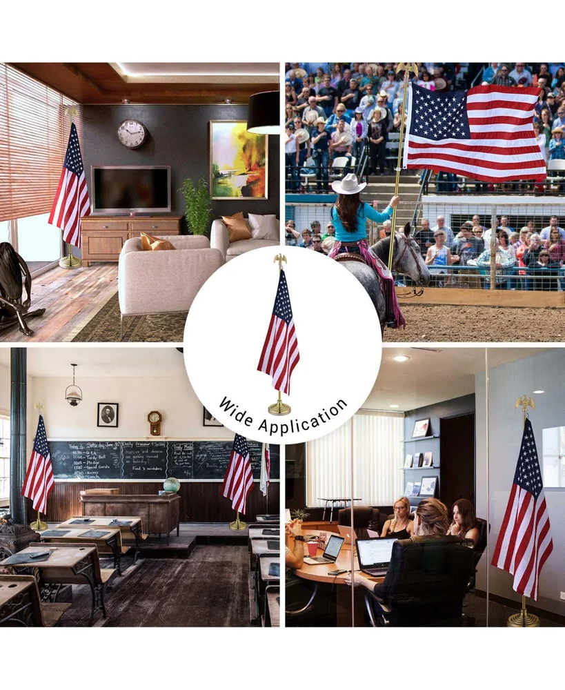 Yescom 8FT Sectional Indoor Flag Pole Kit Eagle Topper Aluminum Gold Pole & 3x5Ft Us Flag with Base Stand Office Hall