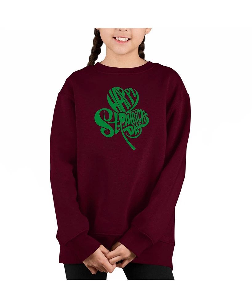 St. Patrick's Day Shamrock - Big Girl's Word Art Crewneck Sweatshirt