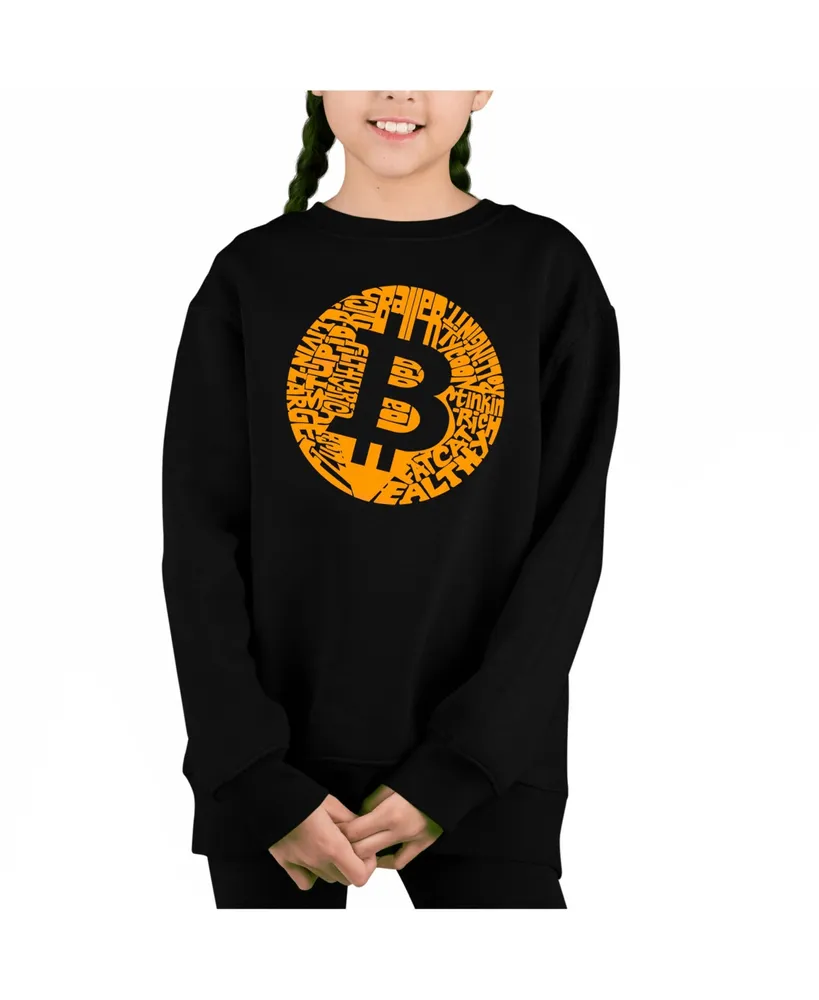 Bit coin - Big Girl's Word Art Crewneck Sweatshirt