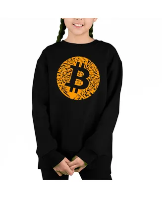 Bit coin - Big Girl's Word Art Crewneck Sweatshirt