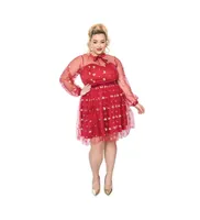 Plus Printed Balloon Sleeve Flare Dress