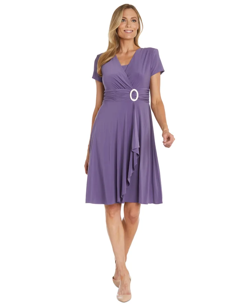 R&M Richards Short-Sleeve Faux-Wrap Dress