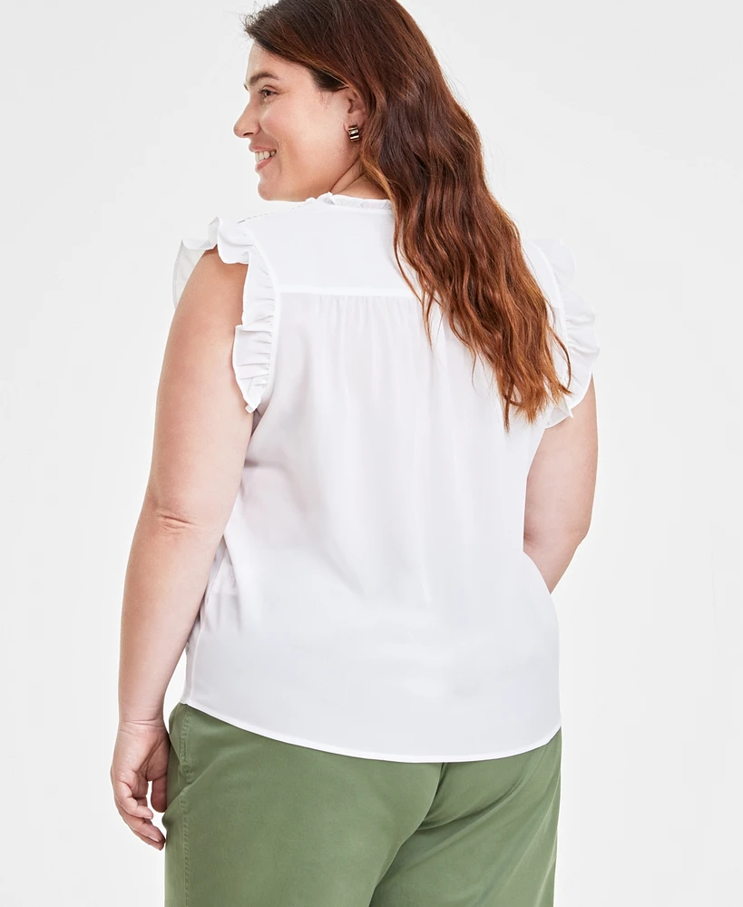 On 34th Trendy Plus Size Ruffled-Trim Sleeveless Blouse, Created for Macy's
