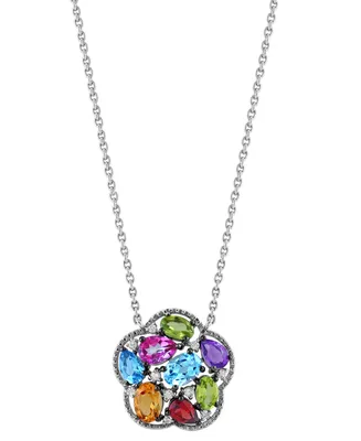 Effy Multi-Gemstone Flower 18" Pendant Necklace (5-1/6 ct. t.w.) in Sterling Silver