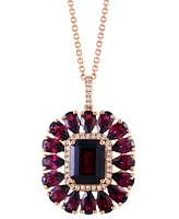 Effy Rhodolite (7-1/5 ct. t.w.) & Diamond (1/6 ct. t.w.) Halo 18" Pendant Necklace in 14k Rose Gold