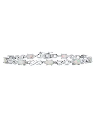 Romantic Gemstone White Created Opal Cz Accent Infinity Tennis Bracelet For Women Girlfriend .925 Sterling Silver October Birthstone 7.5 Inches
