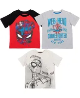 Marvel Toddler Boys Spider-Man Spider-Gwen Miles Morales 3 Pack T-Shirts to - Red/gray/off