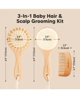 KeaBabies Baby Hair Brush and Comb Set, Round Wooden Baby Brush Set for Newborns, Infant, Toddler Grooming Kit