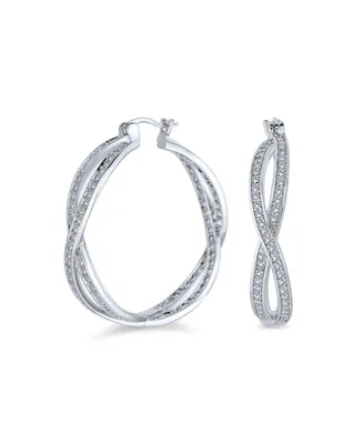 Cubic Zirconia Pave Cz Eternity Figure Eight Love Knot Large Infinity Hoop Earrings For Women Girlfriend 1.5 Diameter