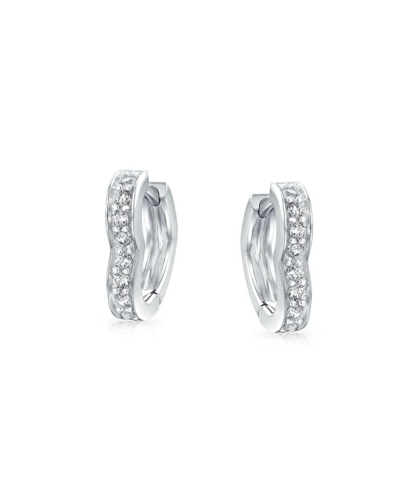 Romantic Cubic Zirconia Pave Cz Open Heart Shaped Hoop Huggie Earrings For Women Girlfriend .925 Sterling Silver Hinge Closure