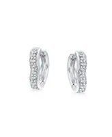 Romantic Cubic Zirconia Pave Cz Open Heart Shaped Hoop Huggie Earrings For Women Girlfriend .925 Sterling Silver Hinge Closure