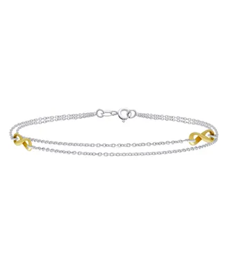 Romantic 2 in 1 Set Double Chain Two Tone Infinity Love Knot Anklet Ankle Bracelet For Women Teens .925 Sterling Silver 9 Inch