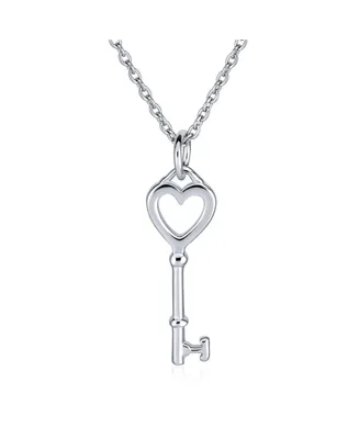Simple Romantic Key to Your Heart Open Heart Key Necklace Pendant For Women Teens Girlfriend .925 Sterling Silver