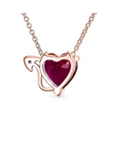 Bling Jewelry Promise Valentine Cubic Zirconia Ruby Red Cz Devil Heart Pendant Necklace For Women Rose Gold Plated Sterling Silver