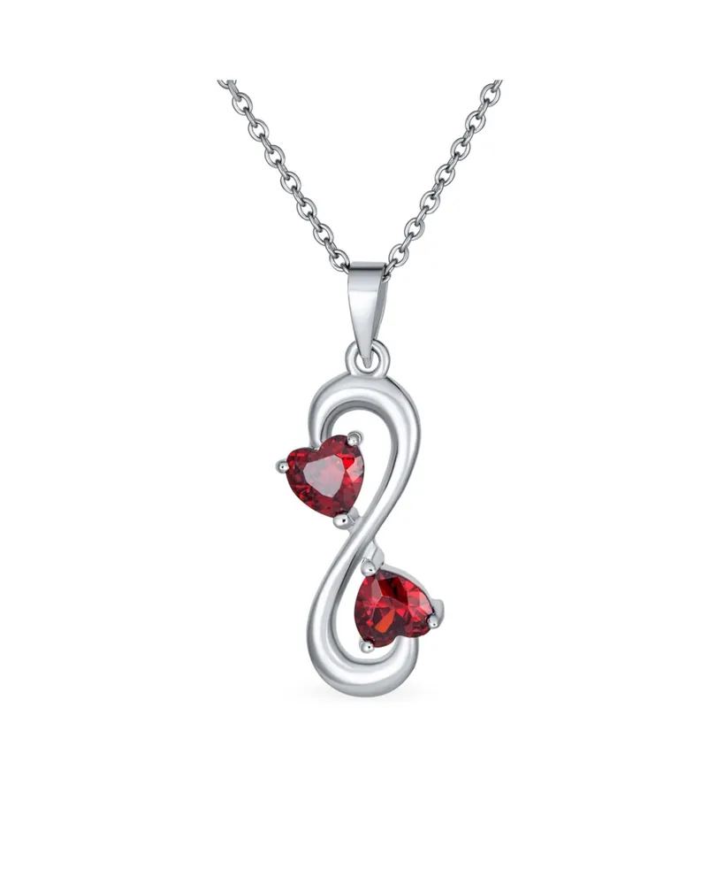 Bling Jewelry Figure Eight Modern Forever Love Infinity Double Cz Ruby Red Cubic Zirconia Hearts Necklace Pendant Sterling Silver 1618 Inches Chain