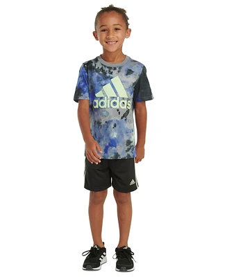 adidas Little & Toddler Boys Printed T-Shirt 3-Stripe Shorts, 2 Piece Set