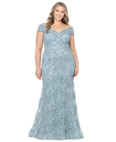 Xscape Plus Size Embellished Lace Off-The-Shoulder Gown