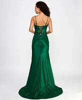 Say Yes Juniors' Beaded Sweetheart Satin Corset Gown, Created for Macy's