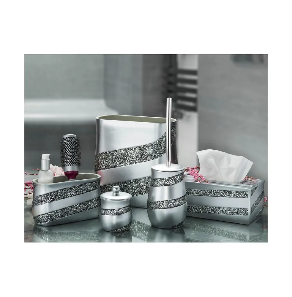 Silver Mosaic Countertop Toothbrush And Toothpaste Holder