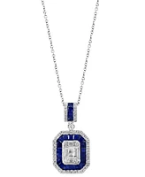 Effy Sapphire (3/4 ct. t.w.) & Diamond (5/8 ct. t.w.) Halo 18" Pendant Necklace in 14k White Gold