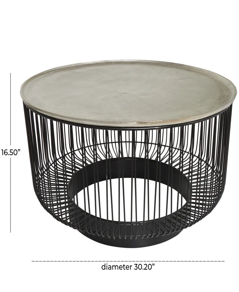 Rosemary Lane 30" x 30" x 17" Metal Open Frame Wire Geometric Silver-Tone Aluminum Top Coffee Table