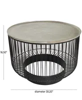 Rosemary Lane 30" x 30" x 17" Metal Open Frame Wire Geometric Silver-Tone Aluminum Top Coffee Table