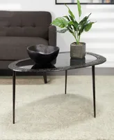 Rosemary Lane 30" x 25" x 18" Aluminum Abstract Oval Shaped Shaded Glass Top and Detailed Engravings Coffee Table