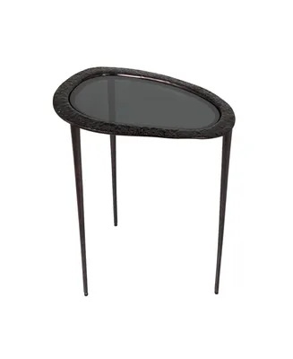 Rosemary Lane 23" x 15" x 23" Aluminum Abstract Oval Shaped Shaded Glass Top and Detailed Engravings Accent Table