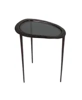 Rosemary Lane 23" x 15" x 23" Aluminum Abstract Oval Shaped Shaded Glass Top and Detailed Engravings Accent Table